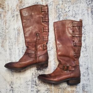 Arturo Chiang Leather Elsie Knee-High Riding Boots - Chestnut Brown Size 7